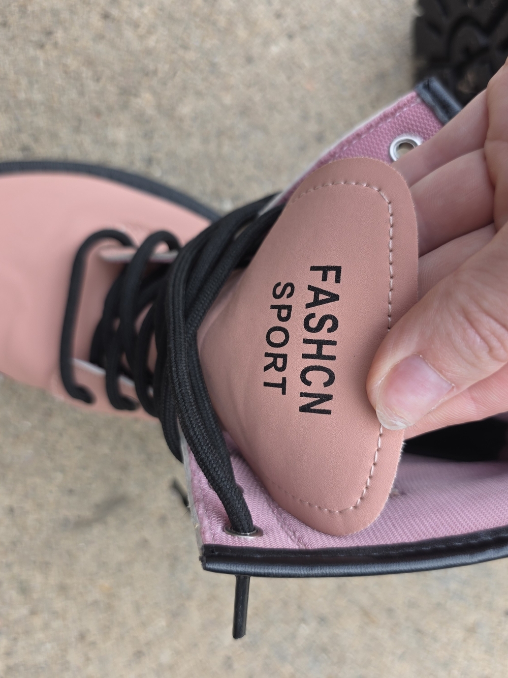 Women's Pink Lace-Up Combat Boots with Black Laces - Picture 5 of 6